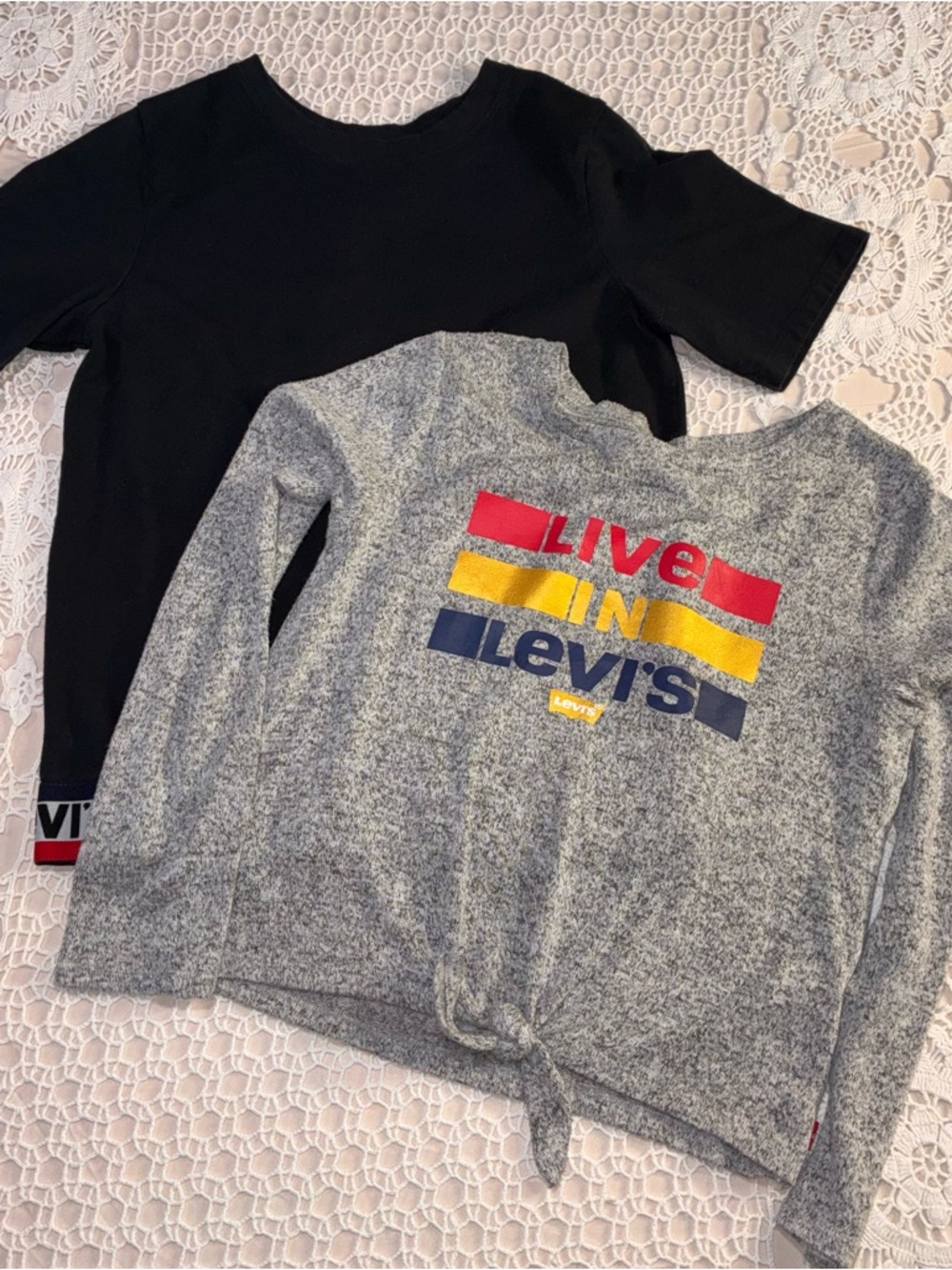 2 Levi's Girls Black Tee & Grey 'Live In Levi's' Tie-Front Long Sleeve Top
